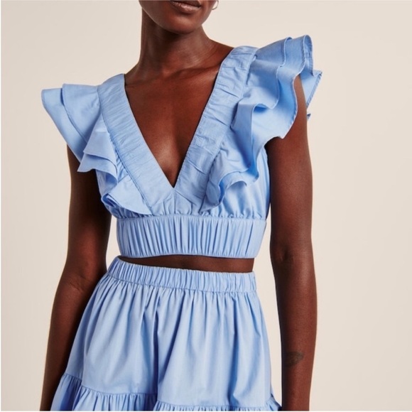 NWT Abercrombie & Fitch drama collar ruffle poplin top - Picture 5 of 11